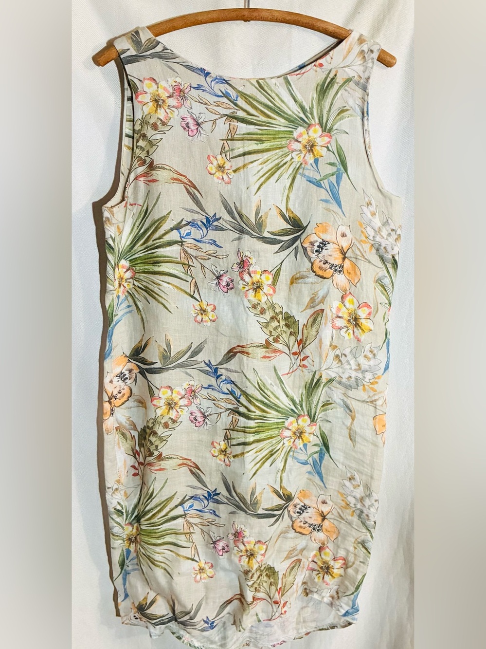 Allegra Masetti Linen Tropical Dress L Firenze Italy Keyhole Resort wear beach